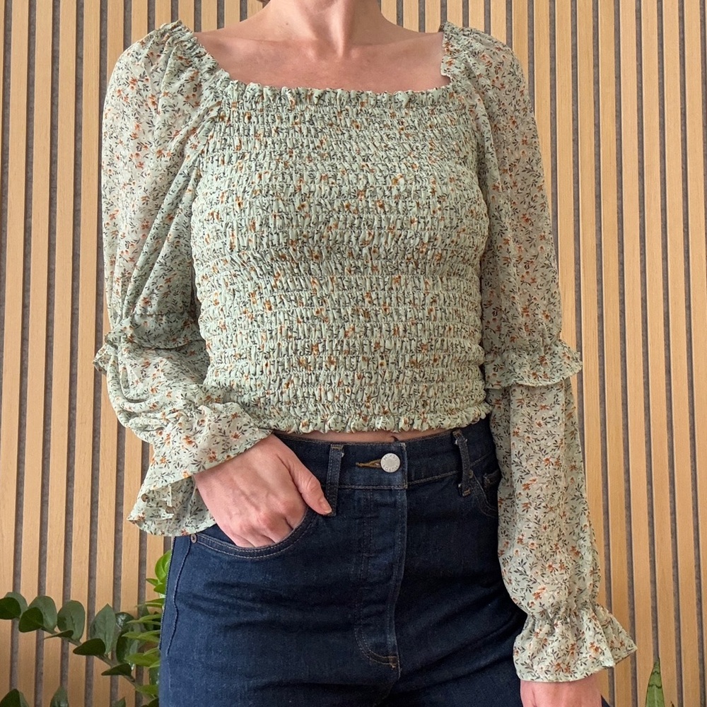 Wild Fable Floral Smocked Blouse with Puff Sleeves